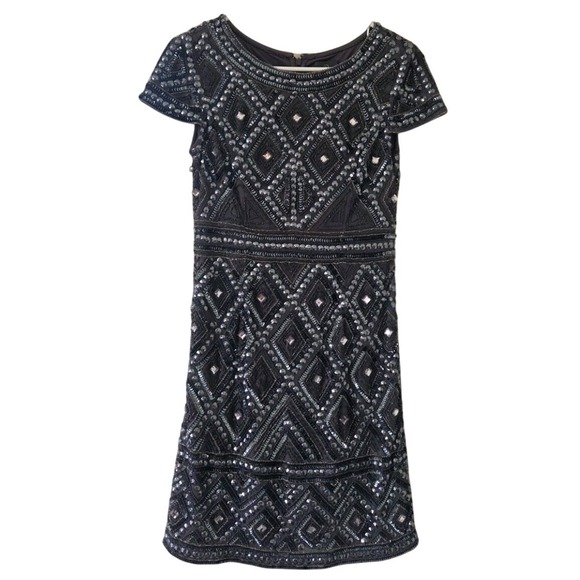 Adrianna Papell Dresses & Skirts - Adrianna Papell Beaded Sequin Mini Dress Gunmetal Grey Art Deco Cocktail Size 2